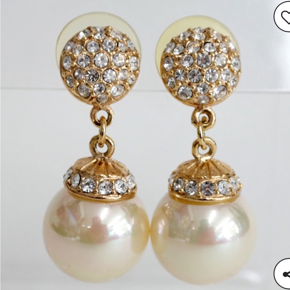 vintage Roman large cream iridescent & crystal pearl drop earrings BEAUTIFUL - Picture 1 of 5